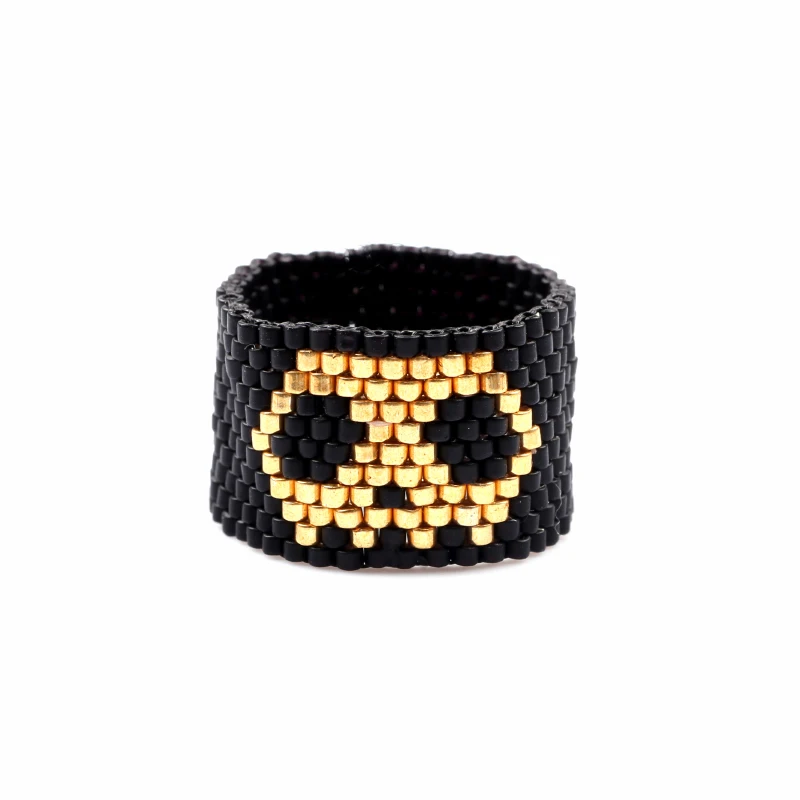 Fairywoo Boho Beach Ethnic Skeleton King Woven Ring Set Woman Man Golden Miyuki Beaded Handmade Friendship Ring For Jewelry Gift