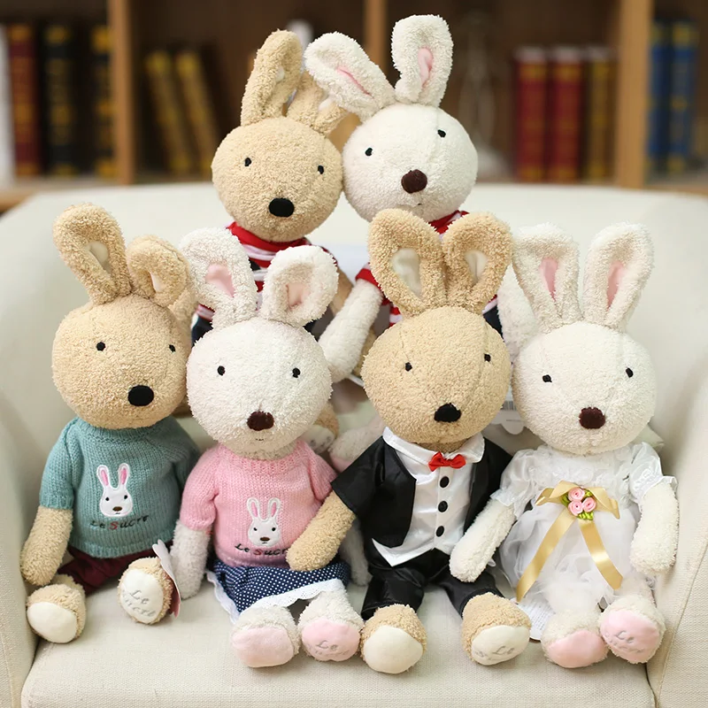 

1 Pair Cute Wedding Couple Bunny Rabbits Plush Dolls Soft Stuffed Animals Toys for Children Girls Wedding Valentine's Gifts