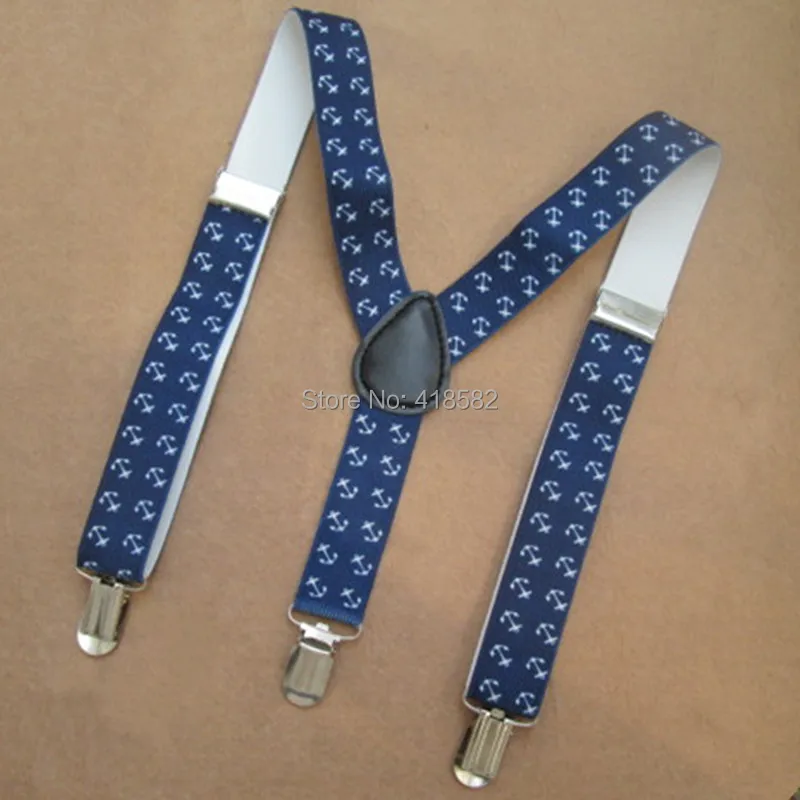 BD021-S 10pc/lot Kids Suspenders Anchor Print Navy Blue Braces Boys Girls 2.5*65 cm 3 clips-on Children Accessories