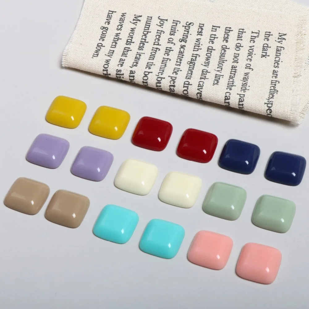 10pcs 15mm Small Square Stud Earring Patch Findings Resin Charms Diy Cabochon Beads Ring Setting Button Jewelry Accessories F295