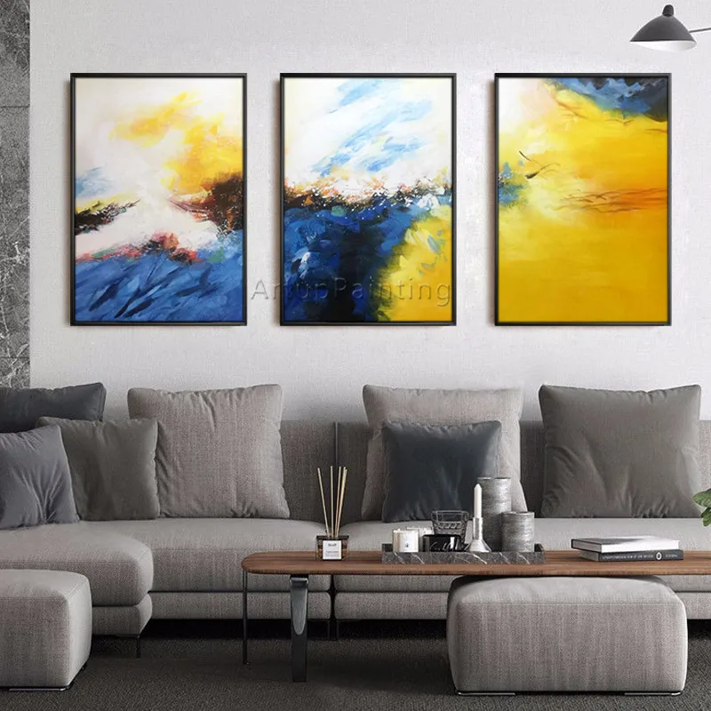 Canvas Acrylic painting Abstract 3 pieces blue yellow Painting caudros decoracion Wall Art Pictures for living room Home Decor09