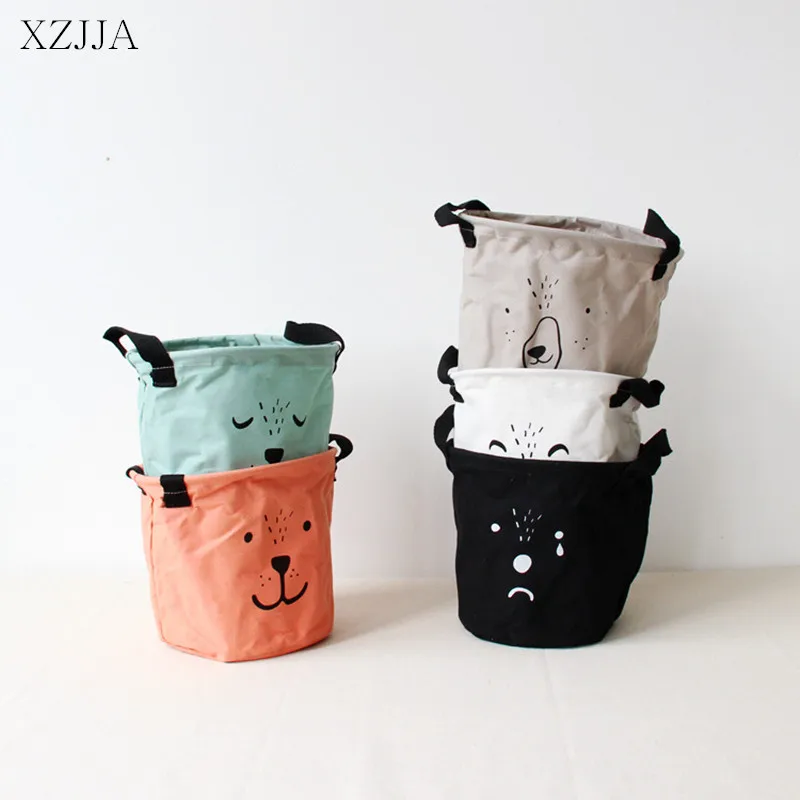 XZJJA Cute Bear Cotton Linen Sundries Toys Storage Box Baskets Foldable Dresser Desktop Makeup Organizer Stationery Container