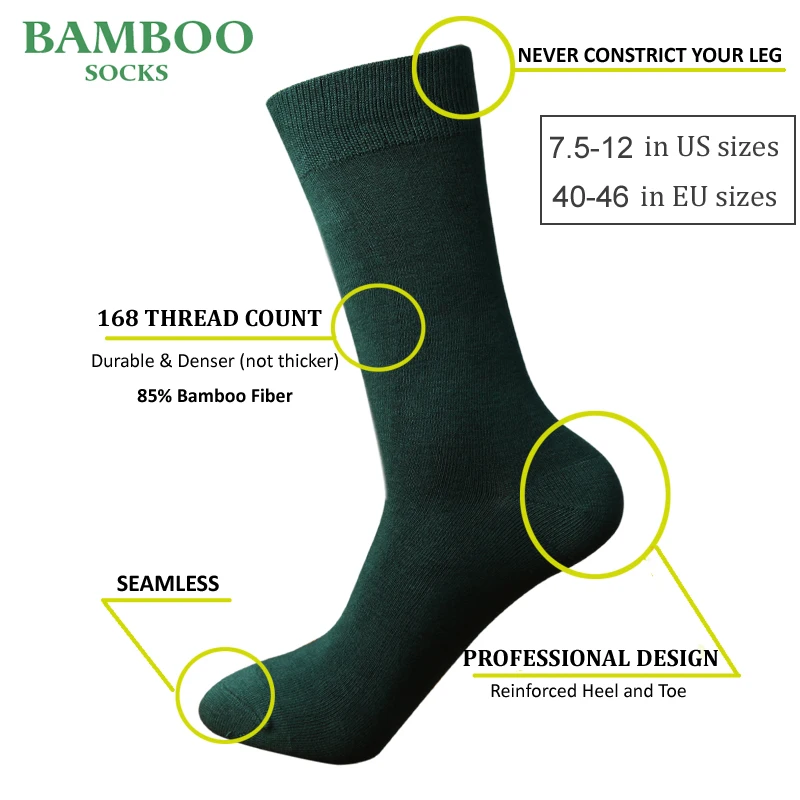 Match-Up  6 Pack Soft Mens  Bamboo Crew Socks Smell Control Cushioned Dress Casual Socks  7 Colors