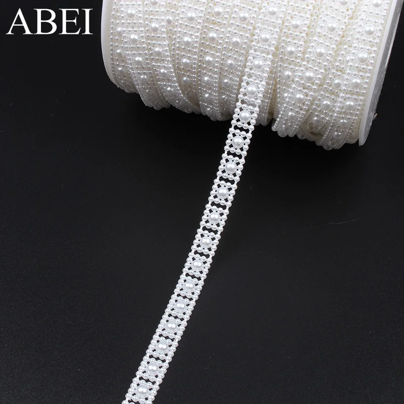 1cm 5yards DIY Garments Accessories Plastic Beaded Lace Ribbon Flower Beads String Chain for Wedding Party Decoration Supplier