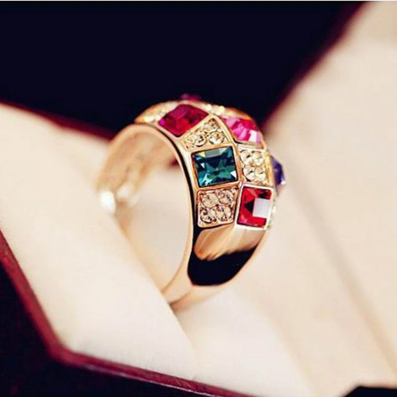 1 multi-color crystal luxury women\'s banquet dress ring rings