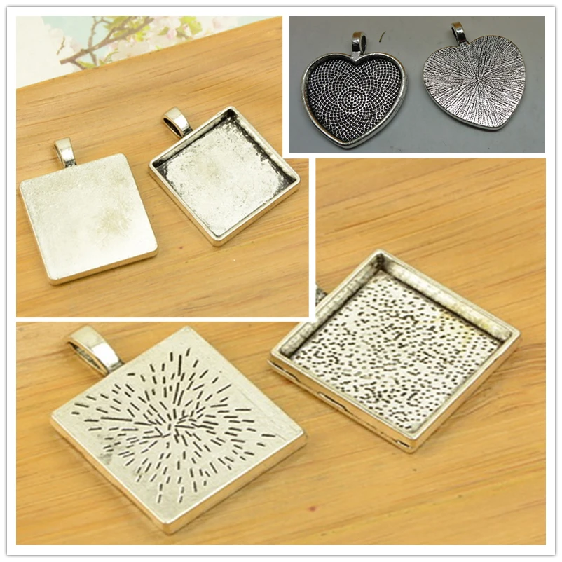 

square/heart shape stone/cabochon/photo base bottom DIY alloy pendant antique silver vintage beads jewelry accessories findings