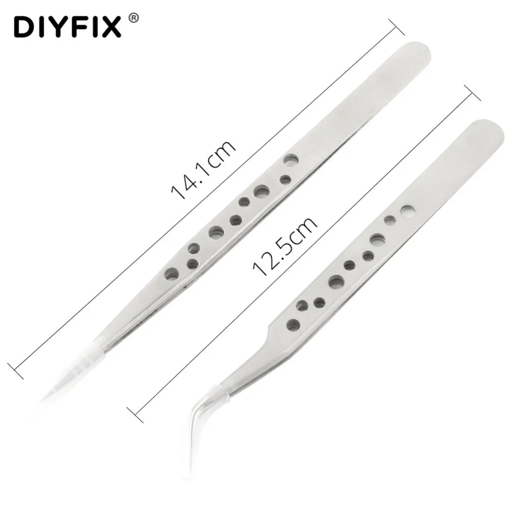 DIYFIX Precision Tweezers Stainless Steel Straight Curved Tips Anti-static Forceps Watch Phone DIY Repair Hand Picking Tools Set