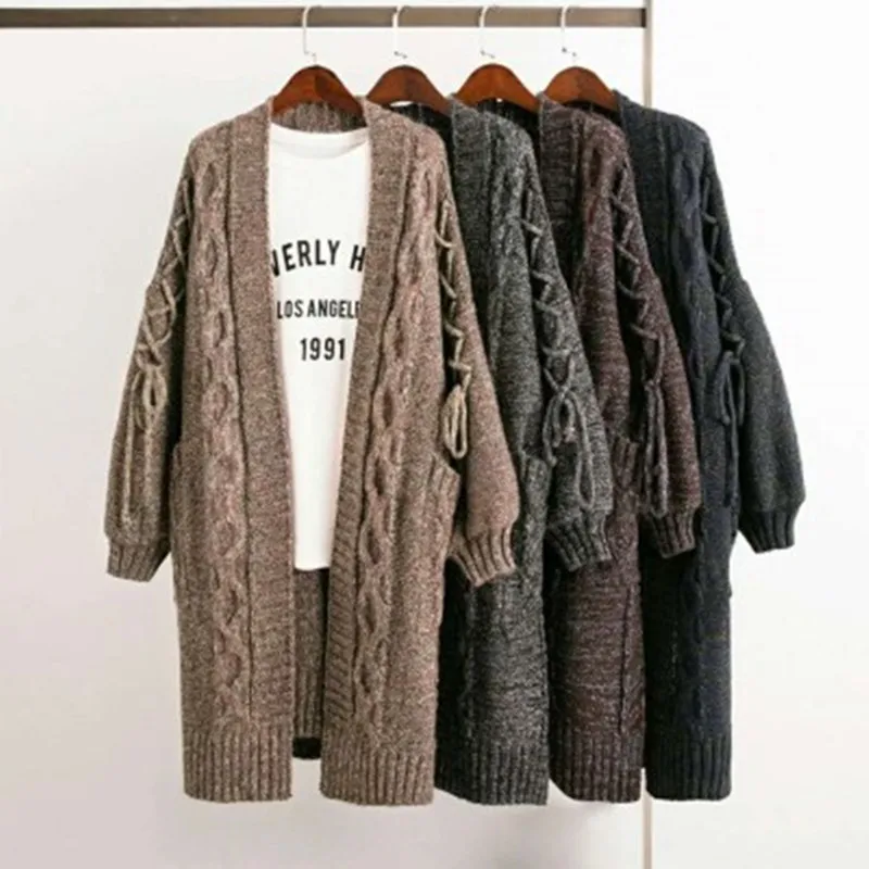 

New 2020 Autumn Winter Large Size Sweater Women's Cardigan Coat Loose Long Section Twist Lantern Sleeve Cardigan Femme SW809