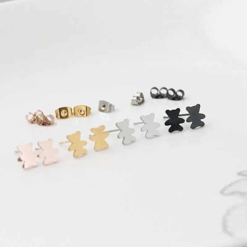 1Pair Teddy Bear Earrings Cute Animal Brincos Jewellery Silver Gold Pink Gold-color Metal Earring For Women Gift