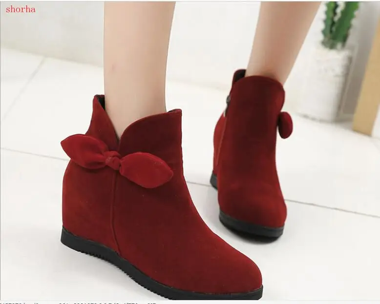 

Fashion New Style Winter Women Boots Bow Knot Wedges Boots Designer Shoes Woman Increasing Booties Ladies Black Boot