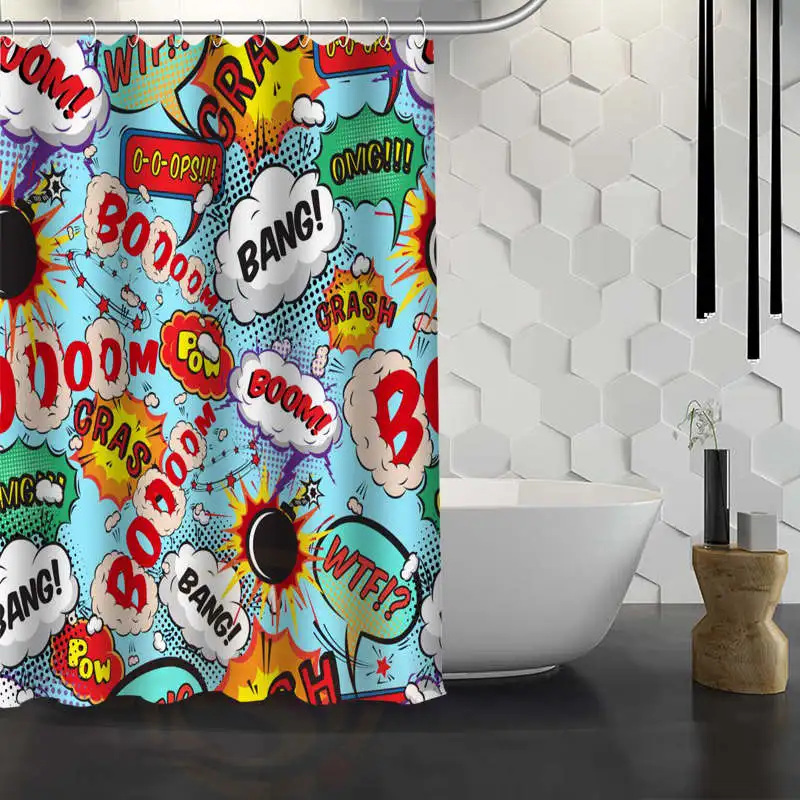 Custom Comic Pop Art Shower Curtain Waterproof Fabric Shower Curtain for Bathroom WJY1.17