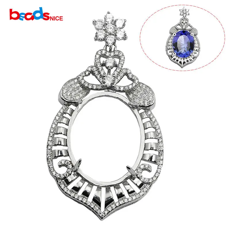 Beadsnice Solid 925 Sterling Silver Semi Mount Pendant Oval Cabochon Setting Jewelry Accessories ID30693