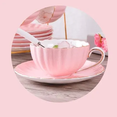 

Northern Europe Pumpkin Cup Pink Romantic China Albert Bone Coffee Cup Pastoral Afternoon Tea Ceramic Tea Black Tea Cup Dish Spo