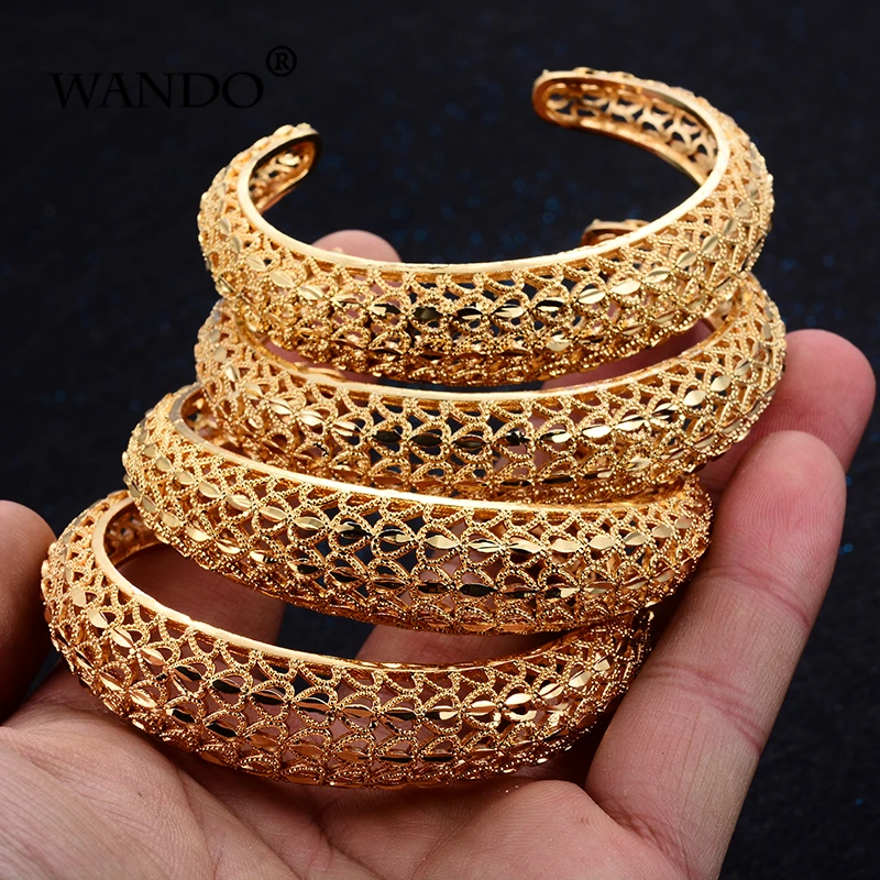 4Pcs/Lot Ethiopian Gold Color Bangles for Women Dubai Bride Wedding Bracelet African Arab Jewelry Middle East