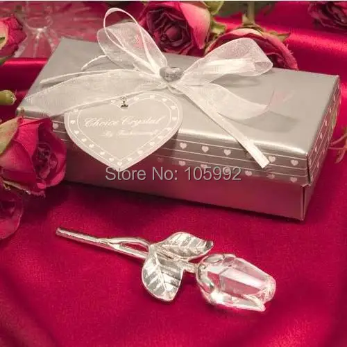 

Romantic crystal Rose with long stem alloy for Wedding gift valentine's day gifts 100pcs married favor