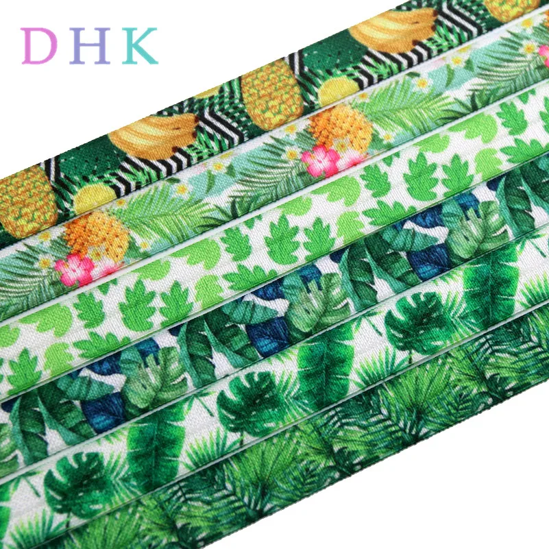 DHK 5/8 \'\'5 jardów ananas tropikalny z nadrukiem w liście do składania elastyczny FOE stretch wstążka hairbow nakrycia głowy pałąk DIY hurtownie