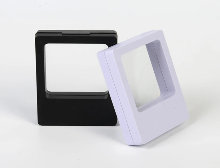 100pcs/lot 70*90*18mm PET Membrane box Holder Floating Display Case Earring Gems Ring Jewelry Suspension Packaging Boxes