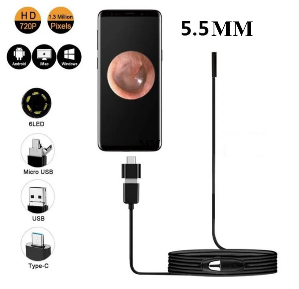 

5.5MM 720P HD USB Endoscope Camera 3in1 For Android /Windows /Type-C