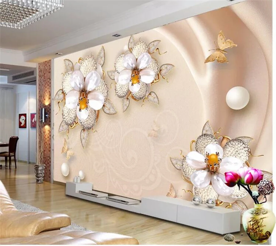 wellyu Custom Wallpaper wall papers home decor Original fresh and refined jewelry 3D pearl flower background wall tapeta