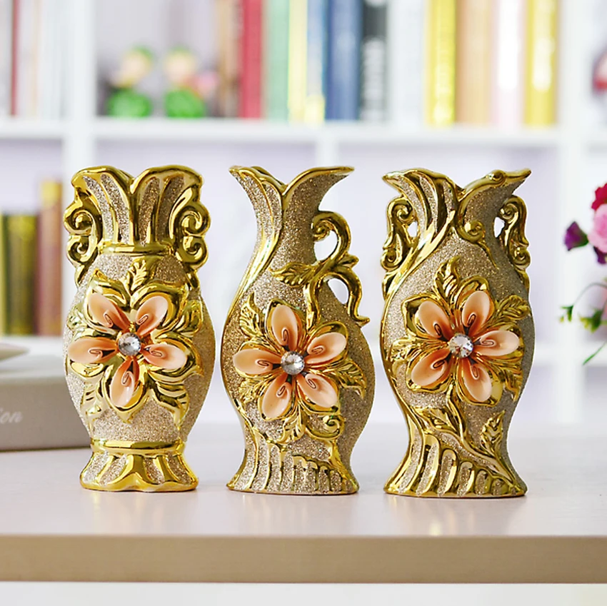 Fashion Modern Style golden Ceramic Tabletop Flower vase for Wedding gift Home Decoration Accessories crafts