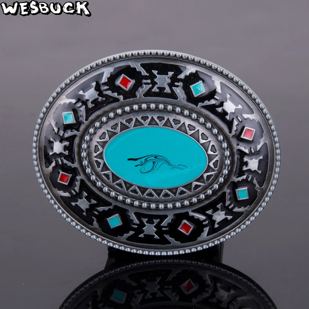 WesBuck Brand Western Cowgirl Belt Buckle Oval Color Retro Metal Leather Women's Belt Accessories Luxury Hebilla