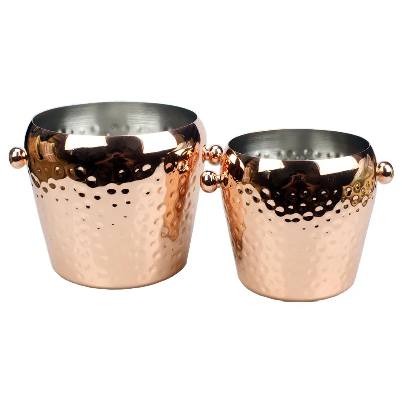 1L 2L Stainless Steel Copper Plating Single Layer Hammer Dots Metal Ice Bucket Bar Supplies Stainless Steel Ice Wine Barrel