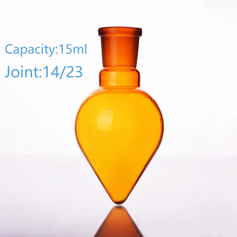 

Brown pear-shaped flask,Capacity 15ml,Joint 14/23,Brown heart-shaped flasks,Brown coarse heart-shaped grinding bottles