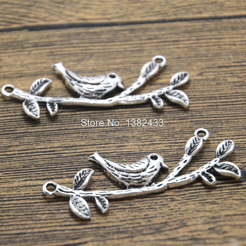 5pcs-Huge Bird Connector Charms, Antique Tibetan Silver Tone Birds on a Branch charm pendant, DIY Supplies 58x22 mm