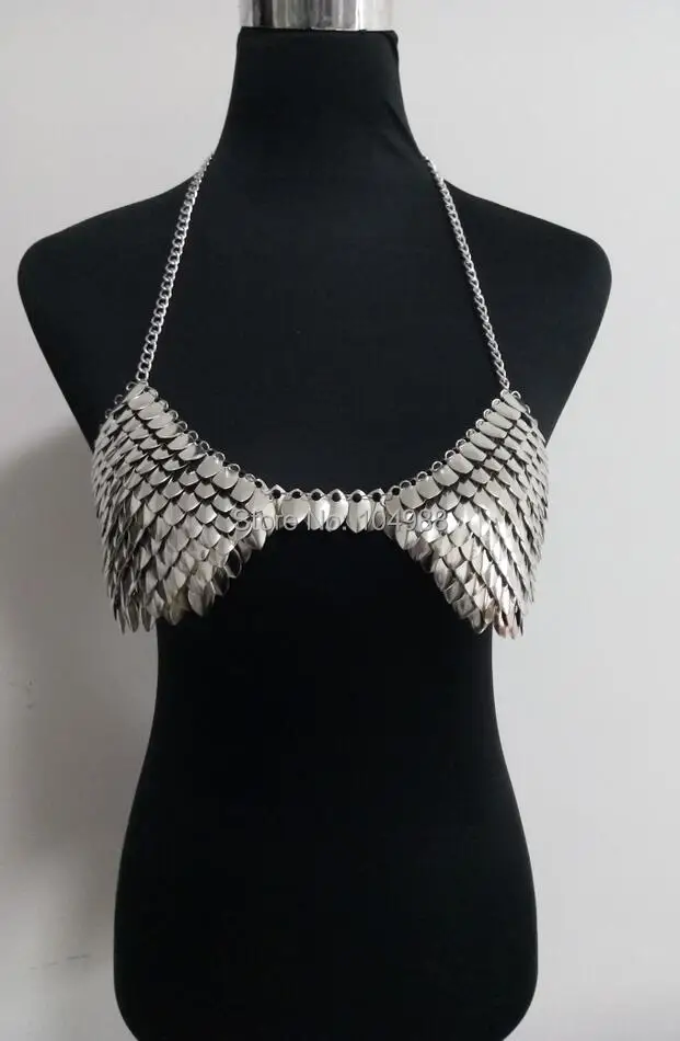 New Arrival B745 Women Sexy Silver Fish Scale Bra Chains Unique Design Layers Harness Fish Scale Body Chains Jewelry 2 Colors