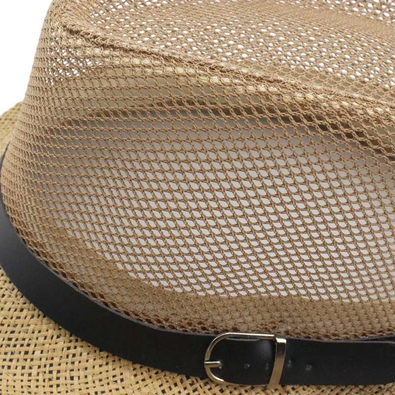 Summer Men Women Jazz Gangster Cap Fedora Hat Trilby Straw Panama Hat Outdoor Beach Sun Mesh hat Breathable Adults British Style