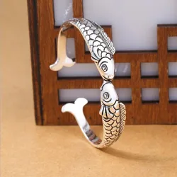 New Exquisite Cute Fish 925 Sterling Silver Jewelry Not Allergic Bracelets Pisces Double Fish Ethnic Style Retro Bangles  SL006