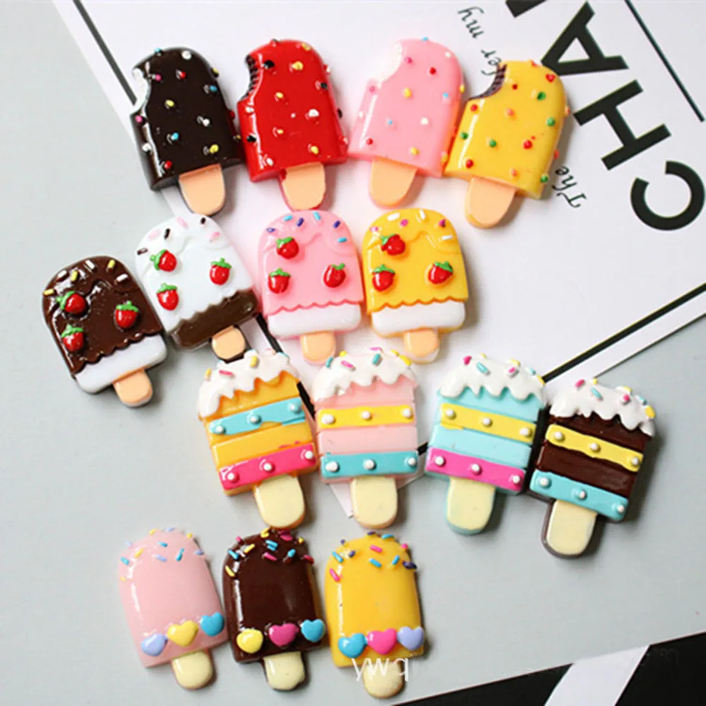 100pcs/lot resin hearts strawberry ice-lolly ice cream crafts for phone decorates DIY accessories