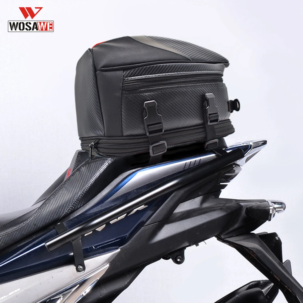 WOSAWE Waterproof Motorcycle Tail Bag Back Seat Bags Multi-functional High Capacity Mochila Moto Rainproof Cover For Free