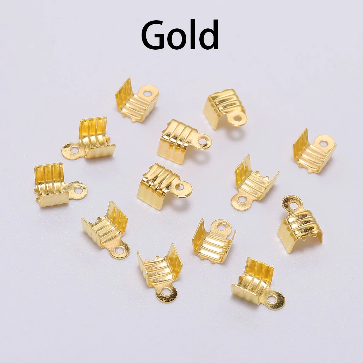 200pcs Gold Color Small Cord End Tip Fold Over Three-wire Clasp Crimp Bead Cord Buckle Connector For Jewelry Making Supplies DIY