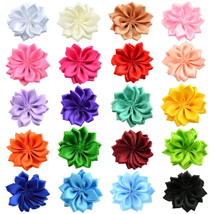 1.6 "20 sztuk/partia 16 Petaled rozeta satynowa wstążka kwiaty używane dla dziewczynek pałąk spinki do włosów Diy akcesoria do włosów