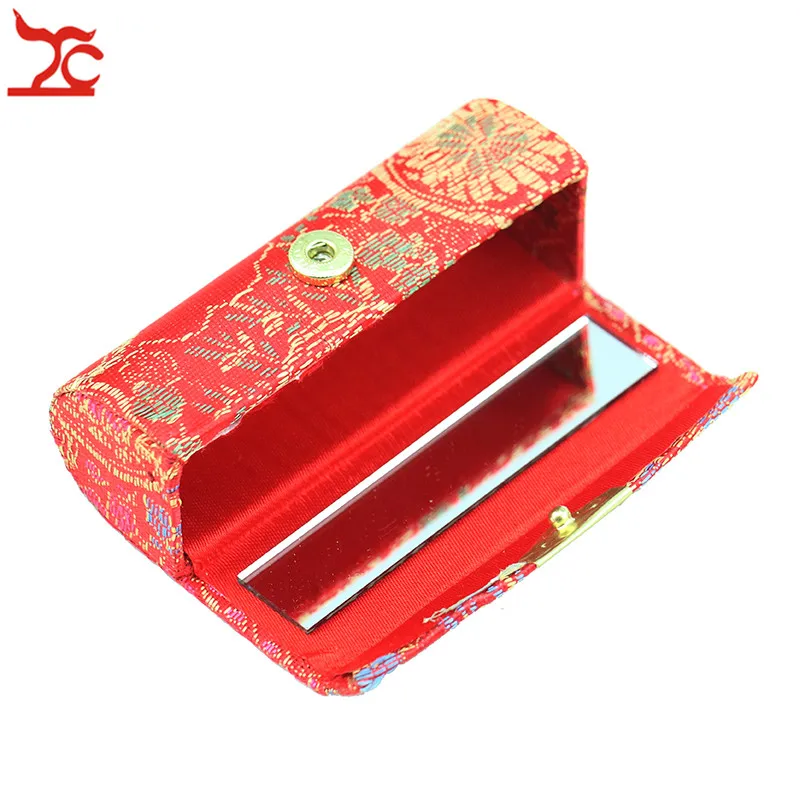 Caja de lápiz labial de brocado de flores tejidas a la moda, caja de lápiz labial individual con espejo, Mini anillo, pendiente, joyería, caja de