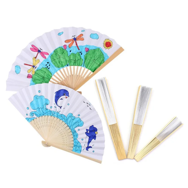 Chinese style blank paper folding DIY painting fan DIY Paper Fan White Doodle Tool Art Painting Durable for Kids Art Supplies