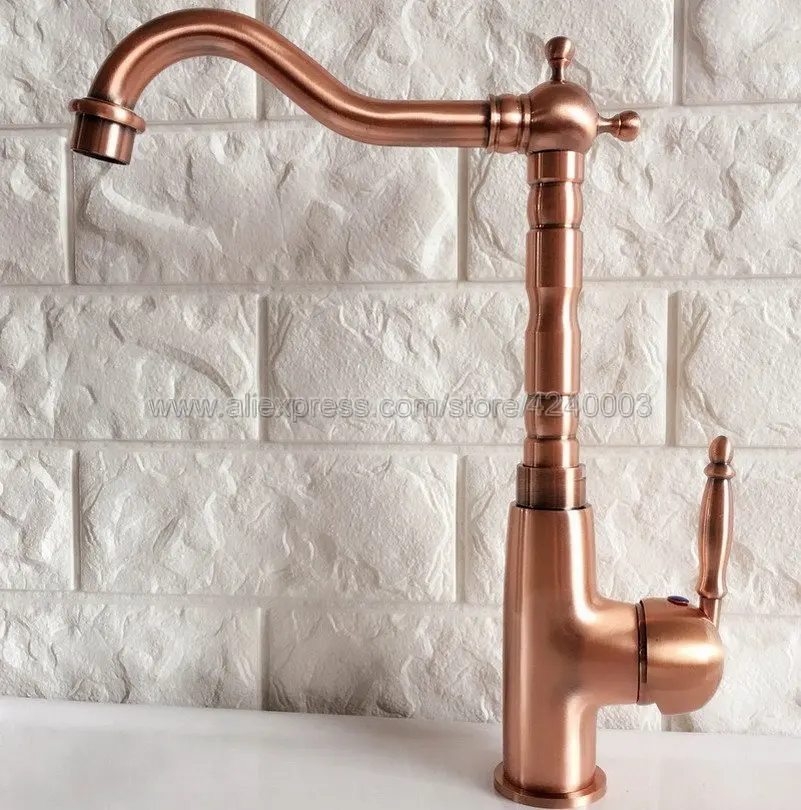 

Kitchen Faucet Antique Red Copper Swivel Bathroom Basin Sink Mixer Tap Knf413