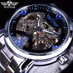 Vincitore Blue Ocean Fashion Casual Designer Orologio da uomo scheletrato in acciaio inossidabile Orologi da uomo Orologio automatico di lusso delle migliori marche