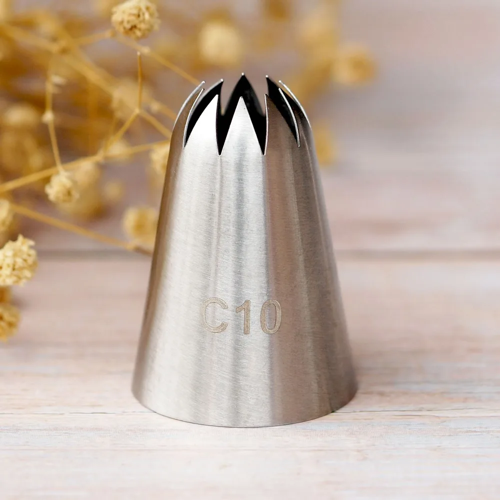 #C10 Large Size Piping Nozzle Cake Cream Decoration Stainless Steel Icing Tips Cupcake Pastry Tools 10 Teeth Close Star