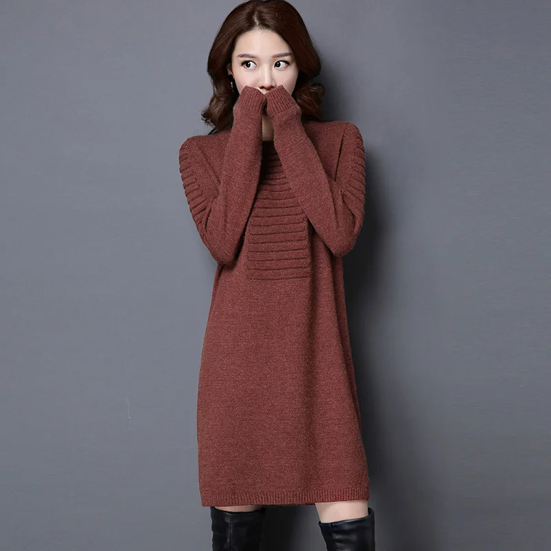 

2023 New Autumn Winter Warm Women Sweater Dress Korean Loose Thicken Elasticity Lady Long Knit Sweaters Casual Female Pullovers