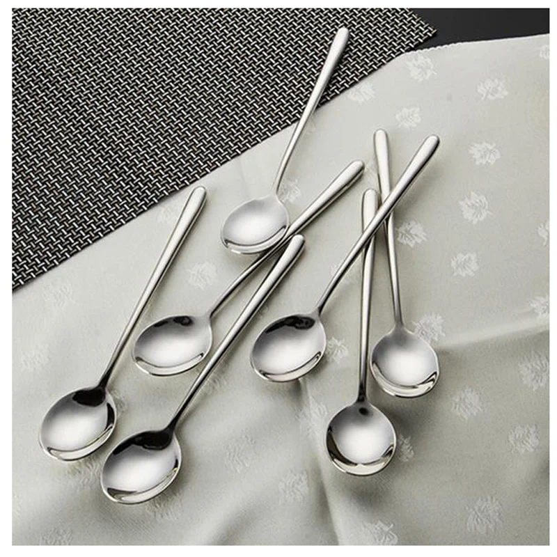 8.7'' Long Handle Dinner spoon Stainless steel Table Spoon Round Dessert Mixing Scoop Hollow Handle Kitchen Tableware 2/6/10pcs