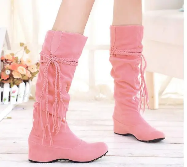 Fashion Black Women Boots new pink Fashion Women Shoes Plus Size Winter Boots Fringe High shoes  Female Boots Suede Ladies Shoes