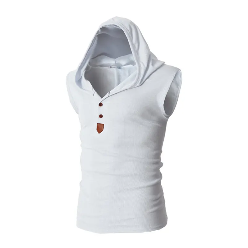 2023 New Brand Stretchy Sleeveless Shirt Casual Fashion Hooded Tank Top Men Outwear Fitted Slim Clothing