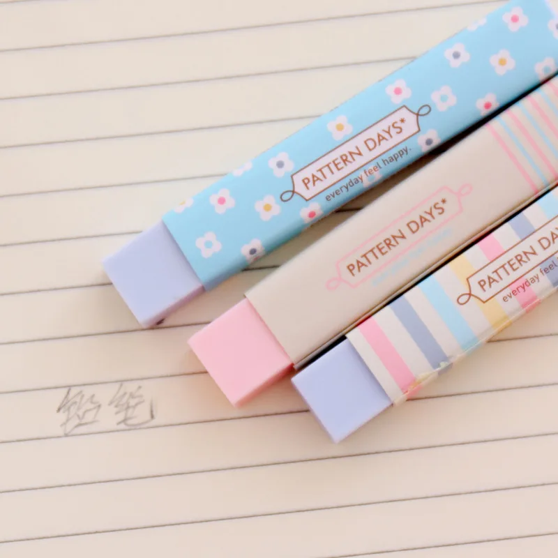 1 Pc Kawaii Stationery Cute Stripe Pink Rubber Pencil Eraser Kid Teenager Good Gift  Escolar School Supplies