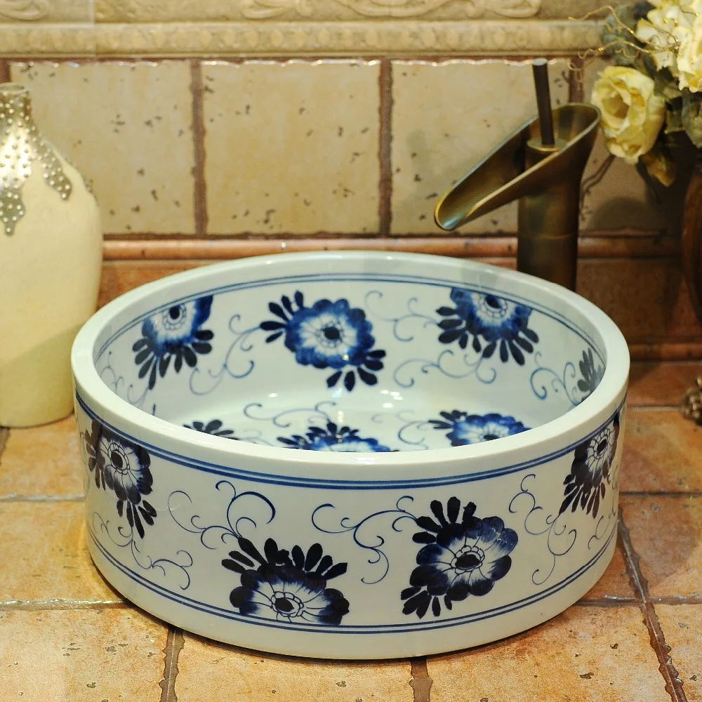 

Blue and white Jingdezhen ceramic sink wash basin Ceramic Counter Top Wash Basin Bathroom Sinks washbasin sink