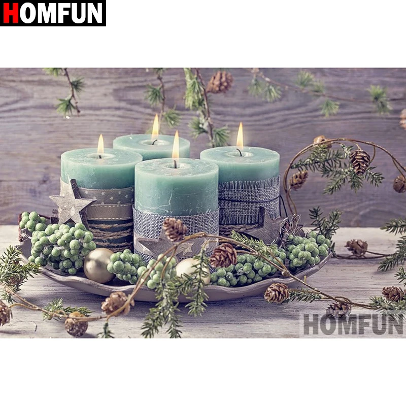 

HOMFUN Full Square/Round Drill 5D DIY Diamond Painting "Candle scenery" 3D Diamond Embroidery Cross Stitch Home Decor A18894