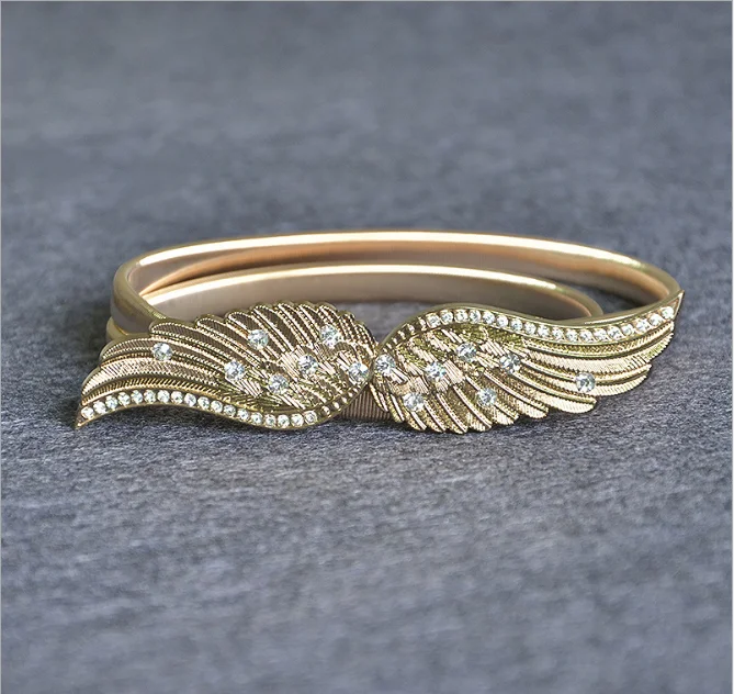 New Fashion Women Belt Female Belt Slim For Women Angel wings Design Clasp Front Stretch Metal Waist Elastic belt Ceinture Belt