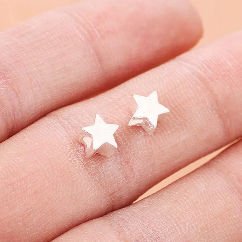 Genuine Real Pure Solid 925 sterling silver Beads Pentagram Loose Spacer Star Bead Spacers Bracelet Necklace Jewelry Making