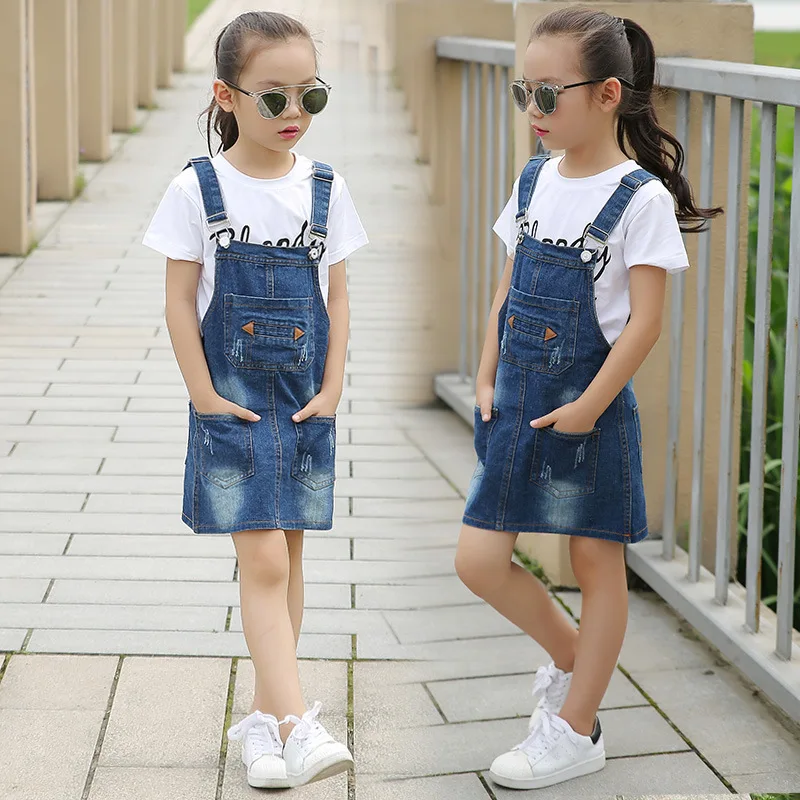 New Kids Denim Cotton Jumpsuit Children Overalls Spring Autumn Short Skirts Girls Casual Braces Skirt Toddler Teens Girl Clothes